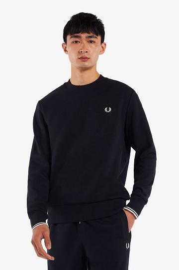 Navy Fred Perry Crew Neck Men's Sweatshirts | PH 1573EBCX